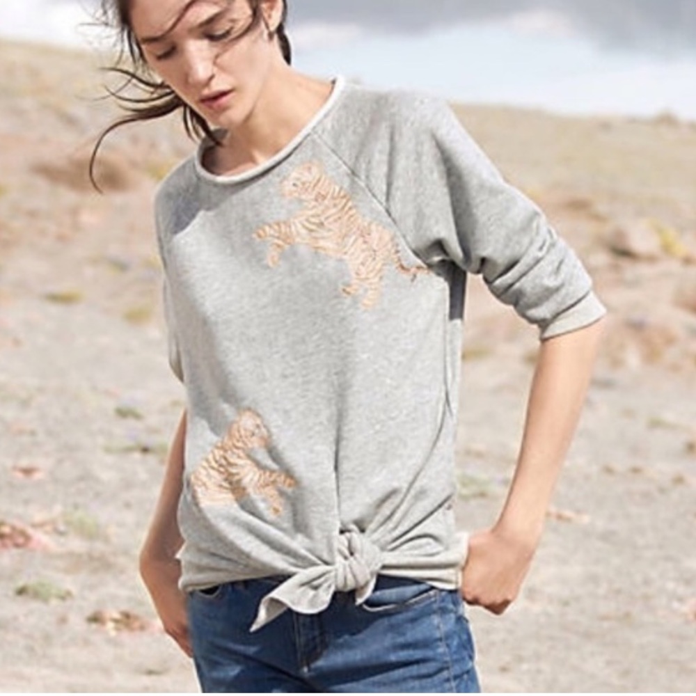 Anthropologie Embroidered Tiger Sweatshirt